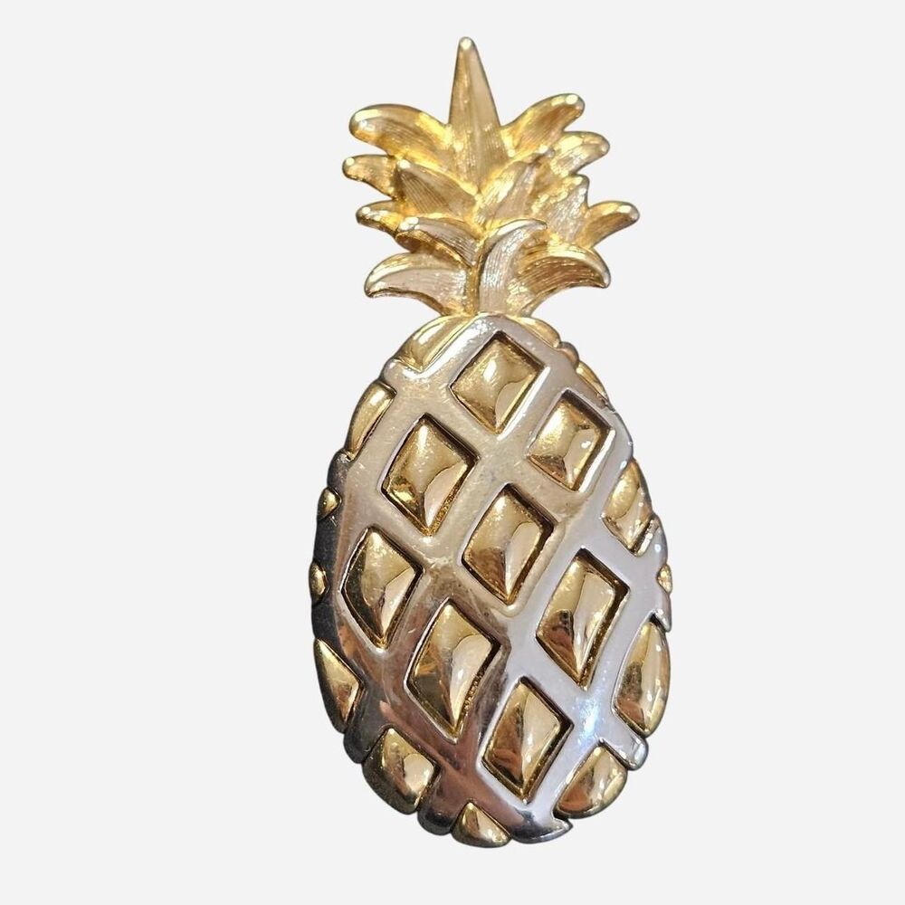 90s gold + silver tone pineapple brooch
